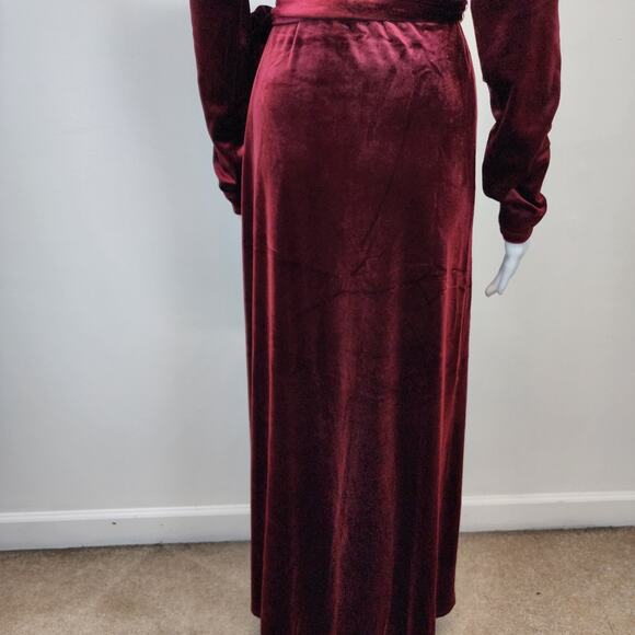Velvet Faux Wrap Maxi Dress Size L Berry Red Dark Romantic Fairy Medieval Goth - Picture 7 of 15